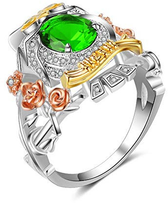 YAZILIND Classic White Owl Green Eye Zirkonia Cocktail Ring für Frauen Weißes Gold Überzogenes Kupfer 17.2
