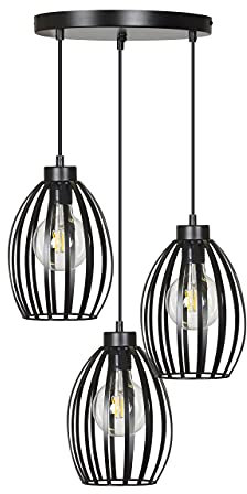 Schwarze Pendelleuchte Draht Schirm Metall stylisch 3-flammig AMBI Esstisch Wohnzimmer Lampe Hängend