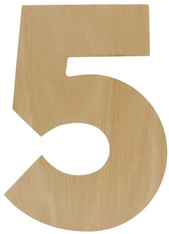 Woodpeckers Holz-Zahlen 5, unlackiert, 20,3 x 14,7 cm, dekoratives Monogramm für Hochzeit und Geburtstag und Heimdekoration mit werkzeugfreien Schaumstoff-Quadraten zum Aufhängen