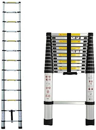 3,8m Escalera telescópica Multiusos Escalera Extensible de Aluminio para Suelos de tejado, techos de Escalada, Uso de oficinas, construcción, peldaños Antideslizantes