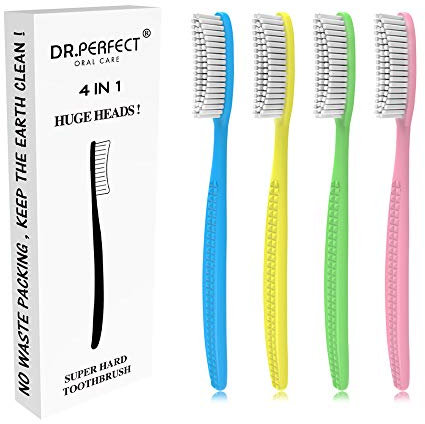 DR PEFECT Extra Hard & Firm Zahnbürste Großer Langkopf Whitening Teeth 4 Stück