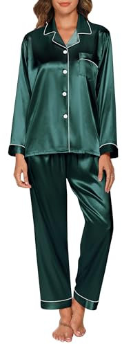 GAESHOW Pyjama Soie Femme Ensembles de Pyjama en Satin de Soie Manches Longues Vêtements de Nuit Femme pour Toutes Les Saisons