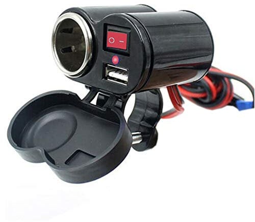 D72C Motorrad Zigarettenanzünder Steckdose 2-in-1 USB Ladegerät mit EIN/AUSSCHALTER, Wasserdicht, 5V 1,5A, Voltmeter, 1,2m Kabel für Motorrad, Wohnwagen, LKW