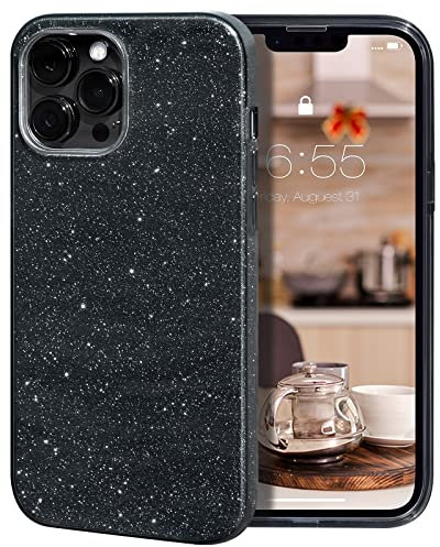 MILPROX iPhone 13 Pro Max Hülle Glitzer Schutzhülle Bling DREI-Schicht-Hybridstruktur Slim Kristallklar schützende Hülle kompatibel mit iPhone 13 Pro Max 6.7 Inches- Schwara
