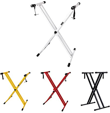 Kadence Heavy-Duty, Double-X, Adjustable Piano Keyboard Stand with Locking Straps, NK13-3kg Dual Braced. (White)