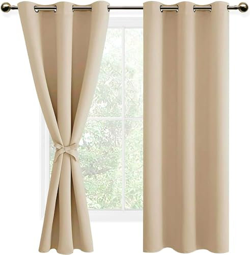 DWCN Vorhänge Blickdicht Verdunkelungsgardinen mit Ösen 2 Stücke Thermogardine für Wohnzimmer, Schlafzimmer, Biscotti Beige, 160x106cm(HxB)