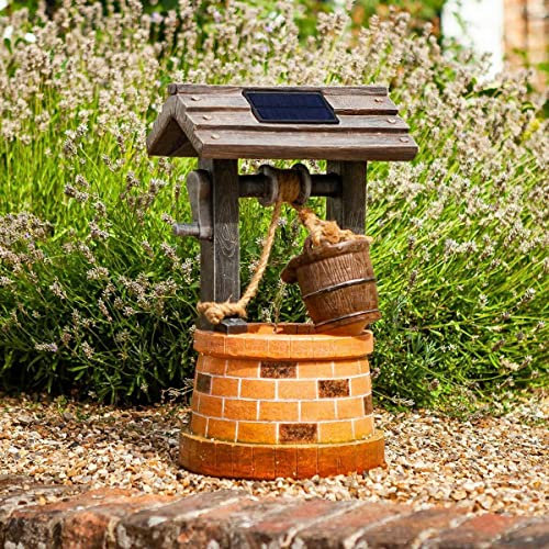 Festive Lights - 51cm Wishing Well Solar Water Fountain - IP44 Polyresin Outdoor Garden Feature - Self-Contained, Durable & Lightweight, Tranquil Cascading Waterfall, Energy Efficient & Easy Setup