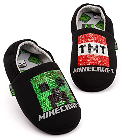 Minecraft Slipper Jungen Kinder Blau Creeper gegen Zombie Tnt House Schuhe