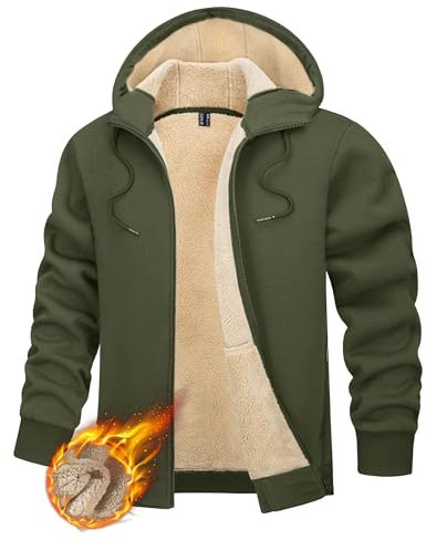 TACVASEN Herren Kapuzenpullover Sweatjacke Winter Hoodie Hoody Langarm Reißverschluss Pulli Warme Jacket, Armeegrün, L