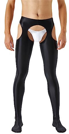 Aiihoo Herren Strumpfhosen Glossy Glänzende Leggings Tight Pants Lange Unterhose Pantyhose Feinstrumpfhose Dessous Unterwäsche M-XL Schwarz B L