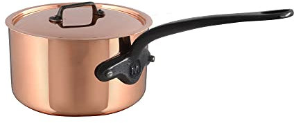 Mauviel 1830 M'Heritage M200CI 2mm Polished Copper & Stainless Steel Sauce Pan With Lid, And Cast Iron Handles, 6-qt, Made in France