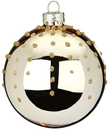 Inge Glas Weihnachtskugel verziert | Schmuckkugel einzeln mit Motiv | 8cm Christbaumkugel aus Glas (Brokatgold Glanz)