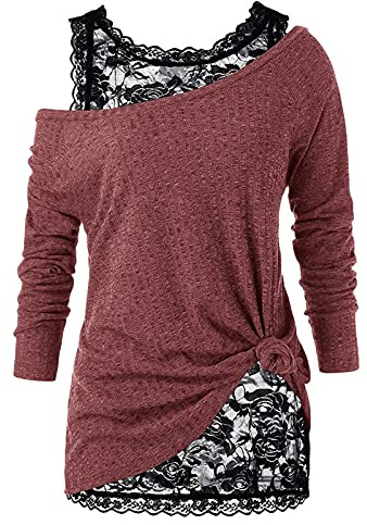 Spitzen Oberteile Damen Elegant Zweiteiliges Set Langarmshirt Pullover Bluse Langarm Schulterfreies Große Größen Lockere Lässig Party Oberteil Festliches Blusen & Tuniken für Damen Tunika Top Tee