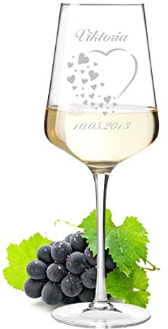 Weinglas 560 ml mit Wunschgravur - Motiv Herz mit kleine Herzen - personalisiert - Kristallglas Weißweinglas, Rotwein - Jahrestag, Hochzeit - Drink, Wine, Glass
