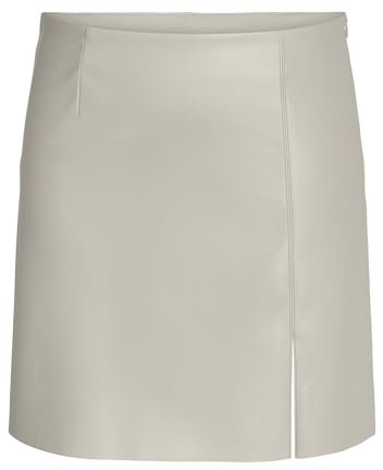 NOISY MAY Falda Minifalda - Falda de imitación de Cuero Ajustada al Cuerpo con Abertura Lateral, Color:Arena, Talla:L