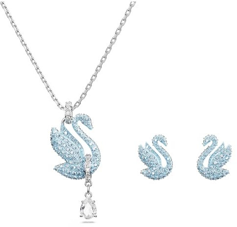 Swarovski Swan Set, Rhodinierte Halskette und Ohrringe mit Schwan-Motiv und Strahlenden Swarovski Kristallen