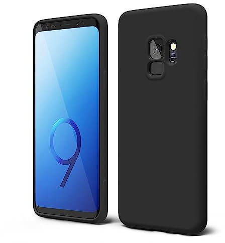 oakxco Designed for Samsung Galaxy S9 Phone Case Liquid Silicone Bumper, Cute Thin Slim Soft Rubber TPU Plain Smooth Gel Cover for Women Girl Aesthetic, Matte Solid Protective & Shockproof, Black