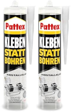 Pattex Kleben statt Bohren Kristallklar, Montagekleber für kristallklare Verklebungen, Baukleber für alle Materialien, Universalkleber für innen & außen, 2x290g