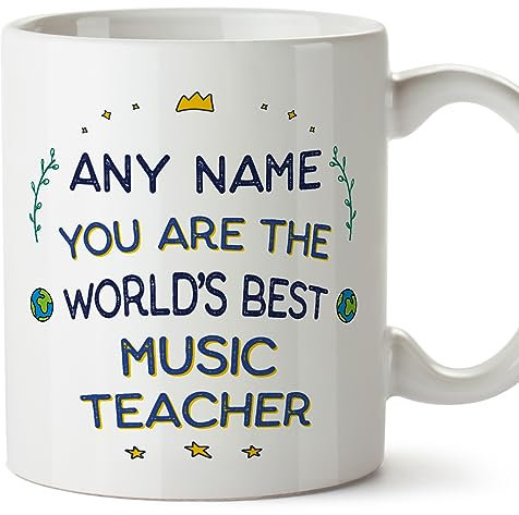 MUGFFINS Personalised Mug for Music Teacher - in English - World's Best - Funny Custom Gift for Colleagues - Ceramic 11oz Mug