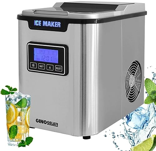 Syntrox Germany Edelstahl Eiswürfelmaschine Silonax (LCD Display), Eiswürfelautomat, Eiswürfel in Minuten, Eiswasserfunktion, Automatische Abschaltung, Umweltfreundlicher Betrieb
