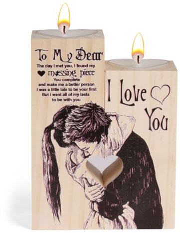 AOMIG Kerzenhalter für Brautpaar, Hochzeitsgeschenke für Brautpaar Kerzenständer aus Holz, Herz-Kerzenhalter Hochzeitsgeschenke für Paare Geburtstag Geschenkideen Valentinstag