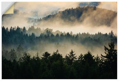 ARTland Wanddeko Wandtattoo selbstklebende Vinylfolie 90x60 cm Landschaften Wald Bäume Nebel Herbst Sonnenaufgang Bayern U4TM