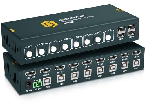 GREATHTEK HDMI KVM Switch for 8 Computers Share 1 Monitor,8 Port Monitor Switch USB2.0 4K@30HZ,with Hotkeys, Adaptive EDID