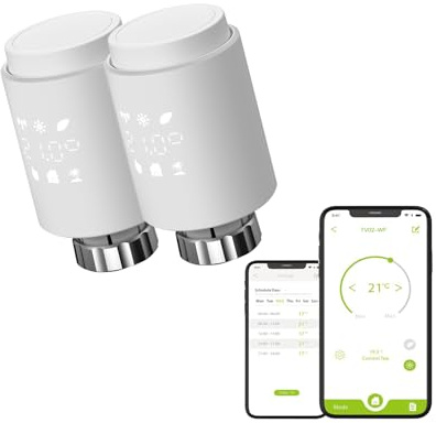 Qiumi Actuador de radiador inteligente WiFi programable, válvula termostática para radiador, compatible con Alexa Googlehome, no requiere puerta de enlace, WiFi Direct