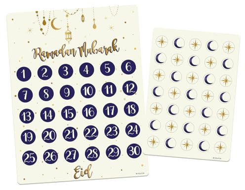 Folat 24898 Eid Mubarak Ramadan Dekoration - Countdown-Kalender 'Ramadan Mubarak' – Eid Mubarak Eid Deko Stern Mond Zubehör Ramadan