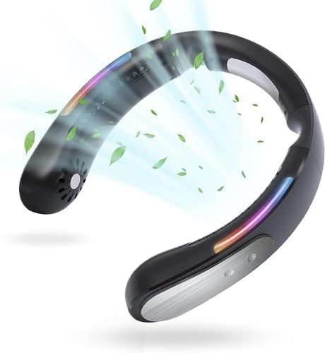 EYECURL Neck Fan Air Conditioner, Cooling Neck Fan with Semiconductor Cooling Bladeless Neck Cooler Fans Portable Rechargeable with 3 Modes 3 Speeds Personal Cooling Fan for Men Women-Dark Black