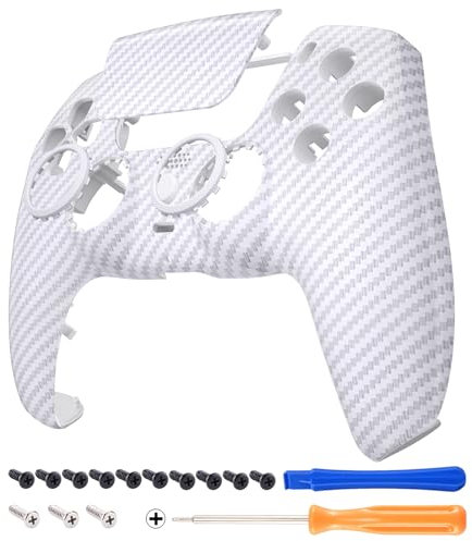 eXtremeRate LUNA Redesigned Front Shell Touchpad Compatible with ps5 Controller BDM-010 020 030 040 050, White Silver Carbon Fiber Replacement Custom Touch Pad Cover Compatible with ps5 Controller