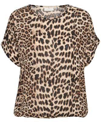 KAFFE Damen Bluse ärmellos KAamber Damen Bluse Kurzarm Print Shirt Rundhals Locker Oberteile Fledermaus Kurzarm 36, Classic Leopard