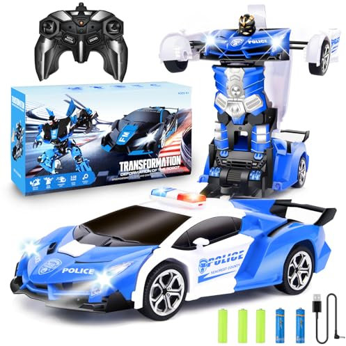 Voiture télécommandée, Voiture Enfant, 2 en 1 Robot de Voiture Transformable, Voiture radiocommandée, Jouet Garçon Fille Enfant de 3 à 12 Ans, Cadeau Noel pour Enfants, Cadeaux d'anniversaire