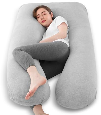 Avmvnvc Almohada Embarazada - Almohada de Embarazo - Almohada de Cuerpo Completo en Forma de U - Almohada de Maternidad con Funda de Almohada de Punto Extraíble y Lavable - 145x70 cm - Gris