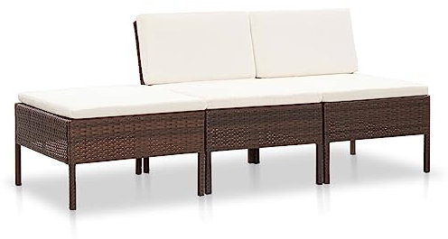 SECOLI Polyrattan Lounge Gartensofa BalkonSofa Balkonlounge Gartenlounge Outdoor Lounge Sofa Outdoor Gartensofa Ecksofa mit Auflagen Poly Rattan-3-tlg