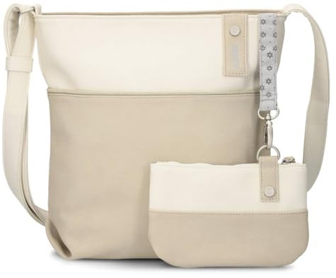 Zwei Damen Umhängetasche JANA J10 Crossbody Bag 5 Liter Handtasche im Canvas-Stil im Bicolor-Design + passender Kosmetikbeutel/Geldbeutel gratis (nubuk-linen)