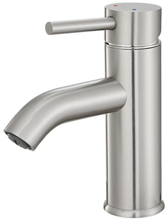 GENBONS Robinet de salle de bain en nickel brossé, robinet de salle de bain, montage monotrou, mitigeur monocommande, acier inoxydable brossé