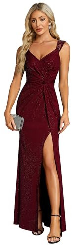 Ever-Pretty Vestito da Cerimonia Donna Elegante Lungo Senza Schienale Abito da Sera Maxi Cocktail Vita Alta Senza Maniche Sexy Borgogna 42