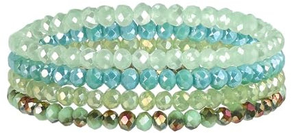 Uwiyo Bracelet de Bohème en Perles de Cristal 4 Pièces Bracelet Pierre Naturelle Femme Réglable Bracelets de Perle Cristaux Multicouches (Vert#2)
