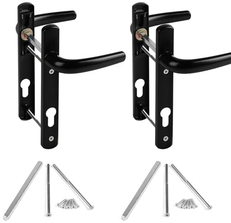 SWAWIS Lot de 2 paires de poignées de porte 92 mm - Noir - Avec accessoires de montage - Poignée de porte en aluminium - Longueur totale : 210 mm - Pour portes d'entrée, portes extérieures, portes