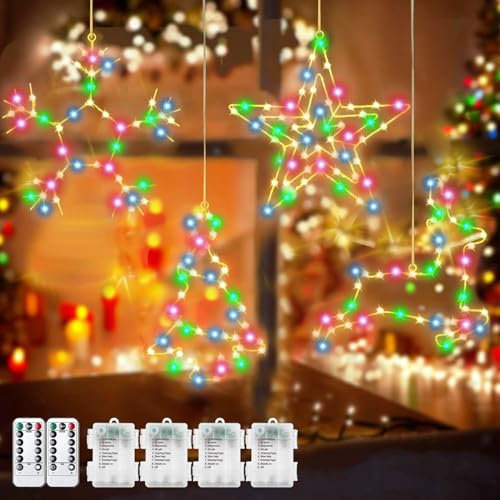 LED Estrella de Navidad Luces,Ventana Luces de Navidad,Luces Decorativas Estrella,LED Luces de Navidad,8 Modos Luces Navidad Exterior Impermeable con Función de Memoria y Temporizador (de Color)