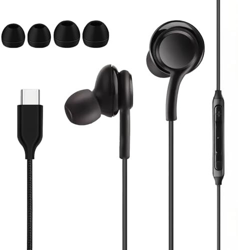 EuAcesry Auriculares USB C, Auriculares Tipo C con Cable, Hi-Fi estéreo USB C In-Ear con micrófono para Samsung Galaxy S23 S24 S22 Ultra A55 A35 A53 A33 A54 5G NOTA10, Negro