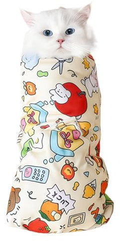 Couverture pour chat - Pour couper les ongles - Couverture douce anti-fuite, pour envelopper le chat - Résistant aux rayures - Sac de toilettage réglable pour chat - Couverture douce pour protéger
