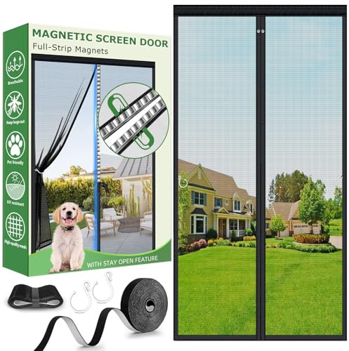 HOFUDON Zanzariera Magnetica 90x210cm, Vetroresina Rete Molto Resistente - Intera Barra Magnetica per Chiusura Senza Interruzioni, Zanzariera Porta Finestra Balcone si Chiude da Sola
