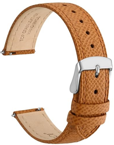 WOCCI 20mm Grace Uhrenarmband für Damen, Top Grain Leder, Schnellverschluss, Silberner Schnalle (Aprikose Braun)
