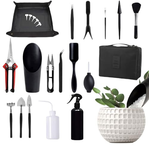 Kit de herramientas para suculentas con bolsa organizadora, juego de mini herramientas de mano de jardín para interiores con portador, juego de herramientas de jardín suculentas (juego de 23 piezas)