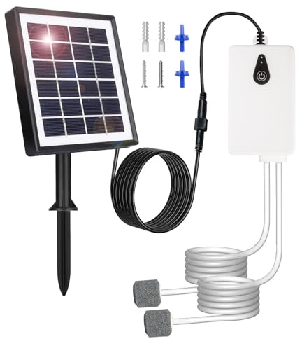UKSUNVI Pompes à air solaires, chargement USB et chargement solaire sont disponibles, oxygénateur de 2 W pompe à air d'aquarium, aérateur de pêche avec tube, pierres à bulles, pompe à oxygène solaire