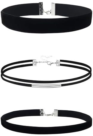 SZZETK 3 Pezzi Collana Di Velluto, Girocollo Donna Nero, Choker Velluto Donna, Collane a Collare Nero a Più Livelli, Per Colletto Di Donne e Ragazze, Balli Di Compleanno Di Halloween