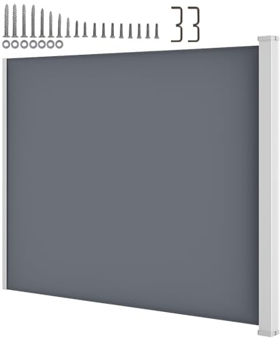 ZOLTA Seitenmarkise 300 × 200 cm Grau mit ROLL Back Auto-Zug Funktion Sichtschutz Windschutz Sonnenschutz ausziehbar mit Haltestange wetterfest Markise für Terrasse Balkon Garten Outdoor