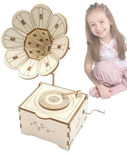 Modèle de gramophone en bois - charme rustique, boîte de musique phonographique faite à la main, design créatif rétro, artisanat éducatif de puzzle 3D, ornement décoratif souvenir | Modèle